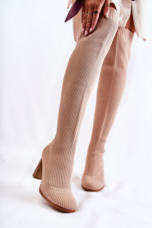 Chaussures longues modèle classique à talons de couleur beige Laossi