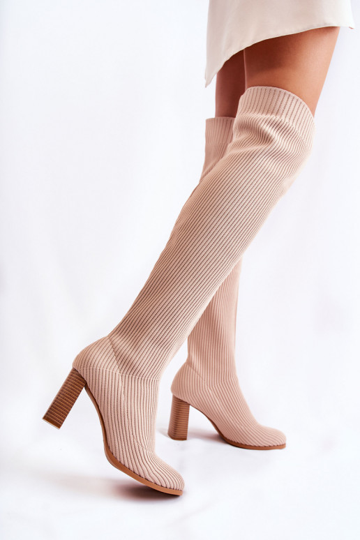 Chaussures longues modèle classique à talons de couleur beige Laossi