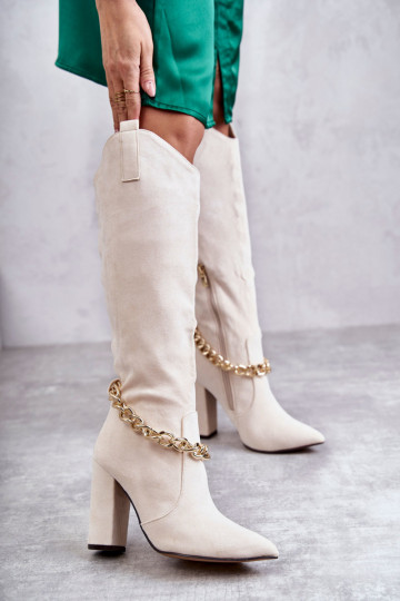 Bottines chauffantes à chaînes en ivoire Jasmin