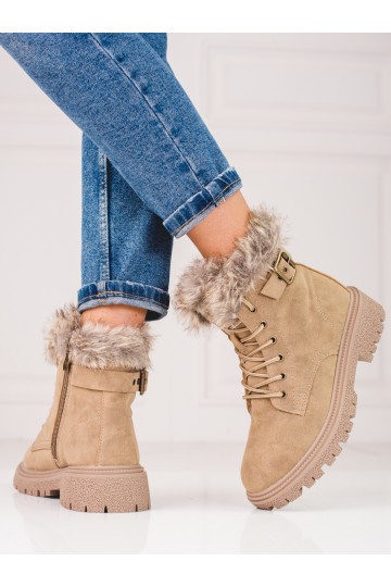 Bottines femme beige foncé avec fourrure Shelovet 2
