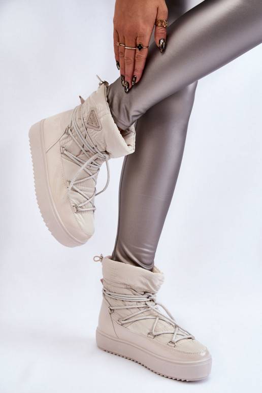 Bottes de neige chauffantes à lacets Carrios ivoire pour femmes