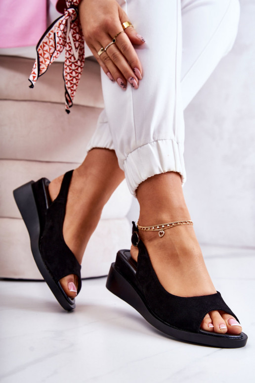Sandales Camille en daim avec boucles en noir