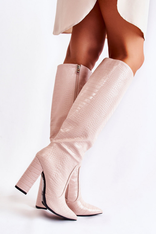 bottes longues à talons beige Constance