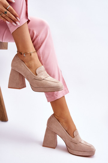 Chaussures en daim couleur sable à talon large et plateforme Adriel 2