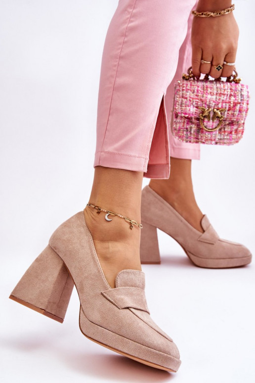 Chaussures en daim couleur sable à talon large et plateforme Adriel