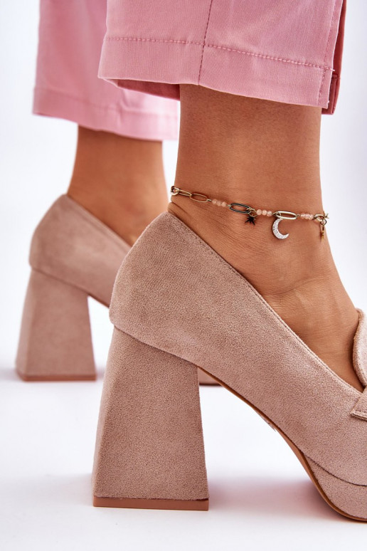 Chaussures en daim couleur sable à talon large et plateforme Adriel