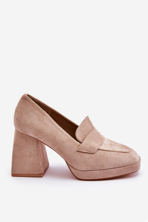 Chaussures en daim couleur sable à talon large et plateforme Adriel