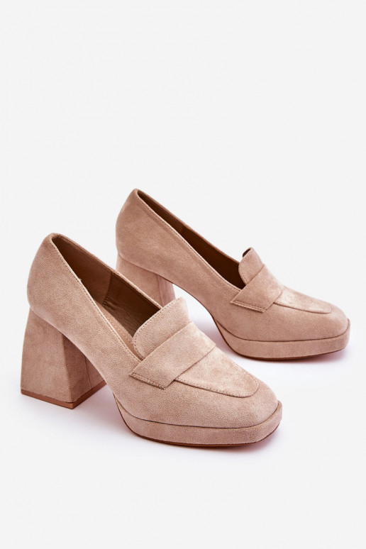 Chaussures en daim couleur sable à talon large et plateforme Adriel