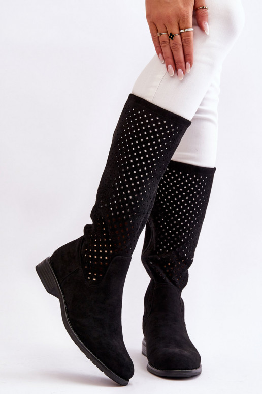 Bottes longues en daim de couleur noire Savannah