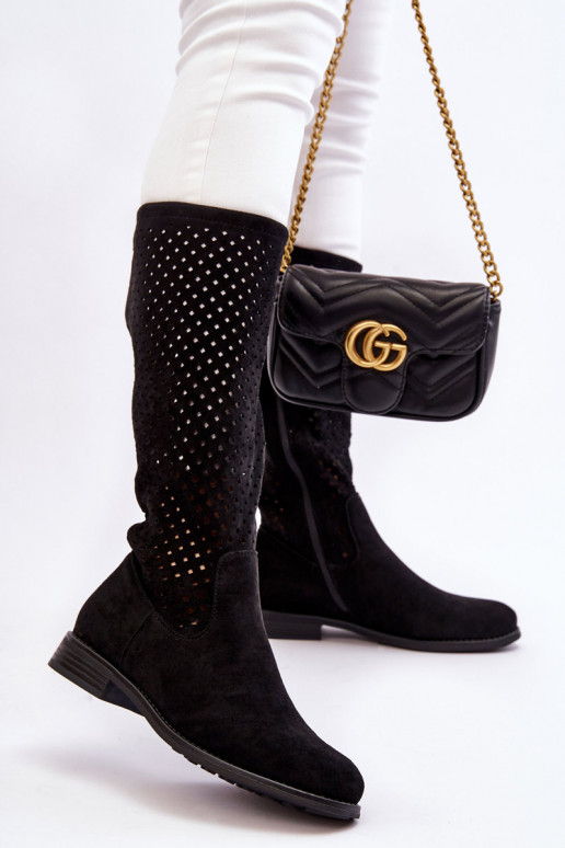 Bottes longues en daim de couleur noire Savannah