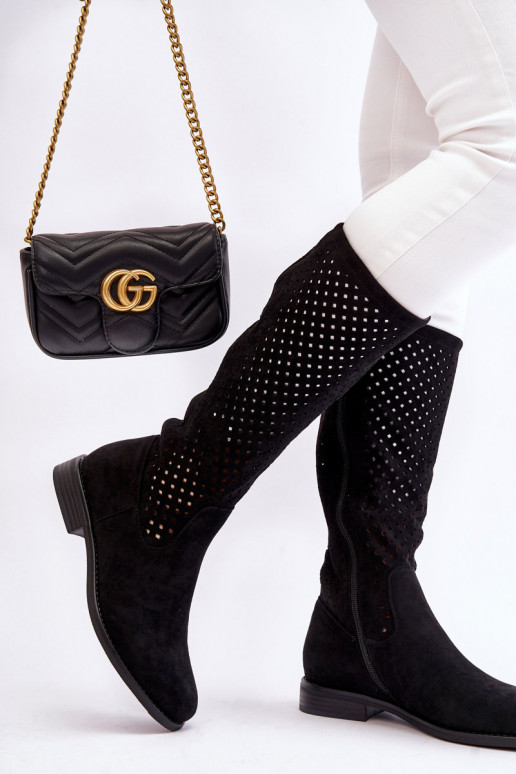 Bottes longues en daim de couleur noire Savannah