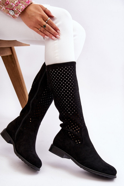 Bottes longues en daim de couleur noire Savannah