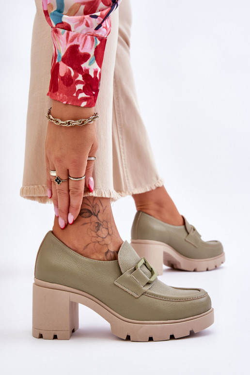 Chaussures à talons au style élégant avec ornements de couleur verte Harmell