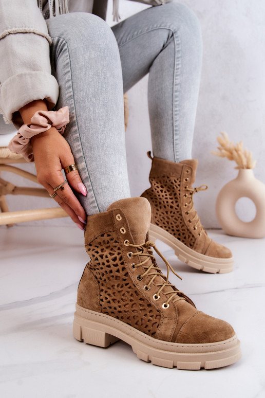 Bottines ajourées en daim marron Aileen