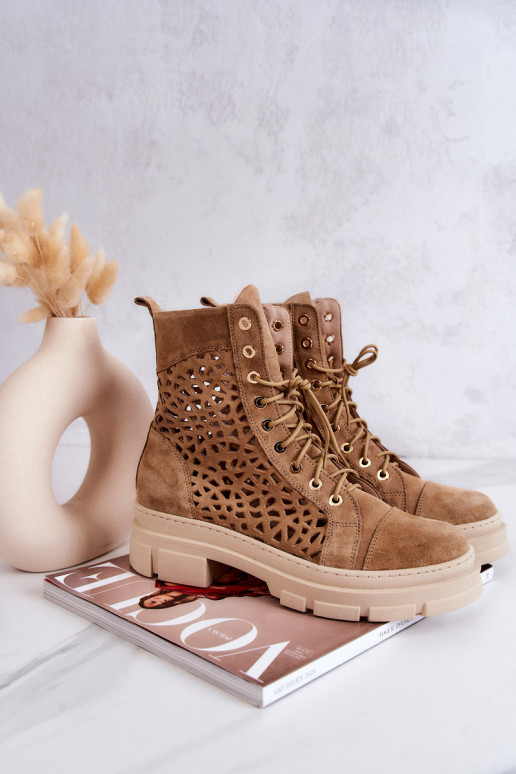 Bottines ajourées en daim marron Aileen