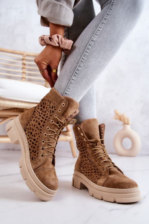 Bottines ajourées en daim marron Aileen