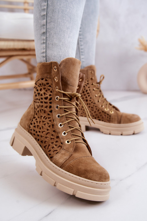 Bottines ajourées en daim marron Aileen