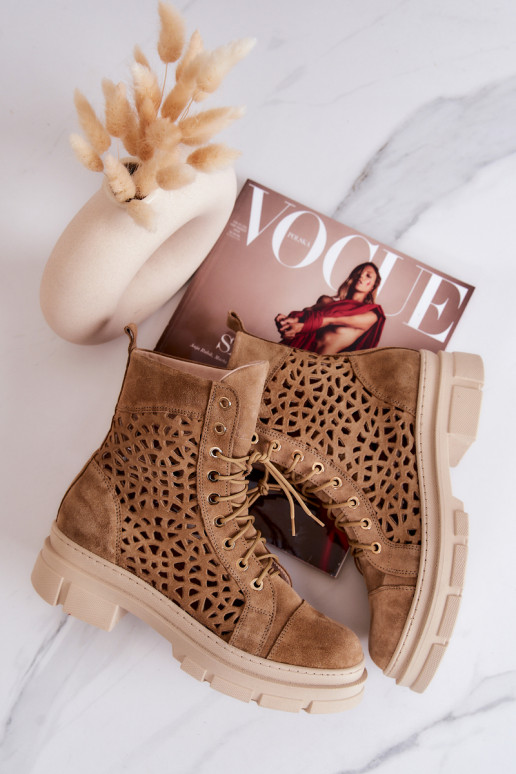 Bottines ajourées en daim marron Aileen