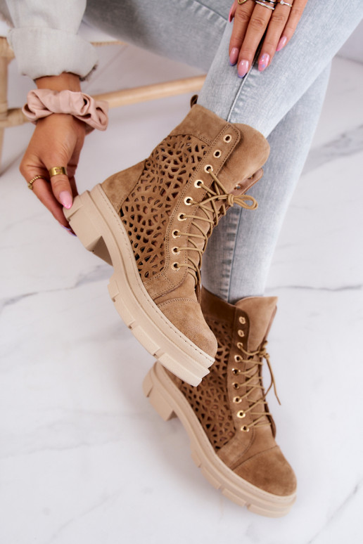Bottines ajourées en daim marron Aileen
