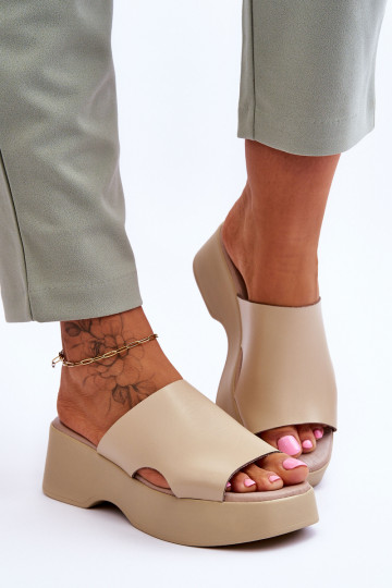 Chaussons femme couleur sable Lucami avec plateforme 2