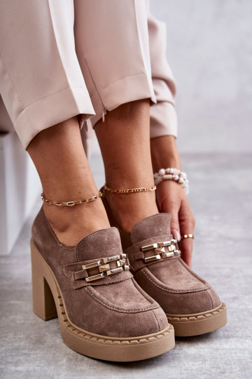 Bottines en daim beiges à talons épais Jaime