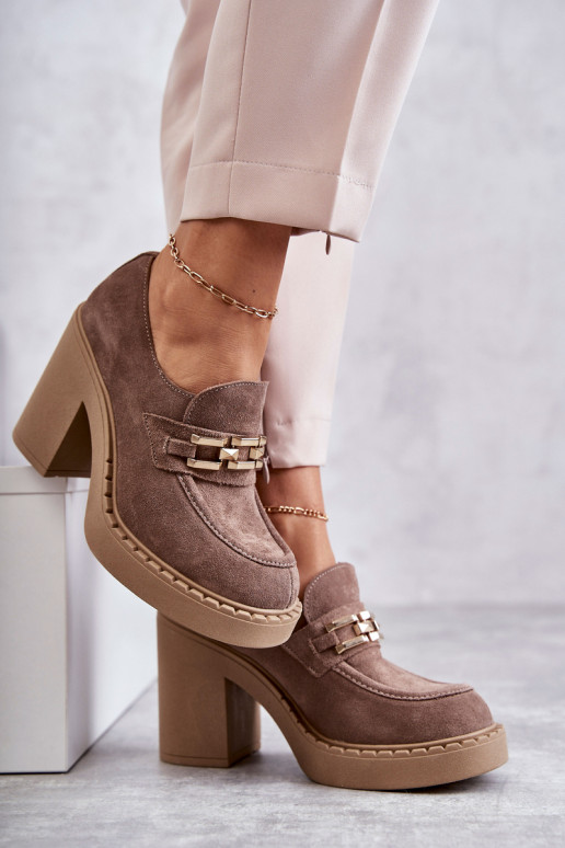 Bottines en daim beiges à talons épais Jaime