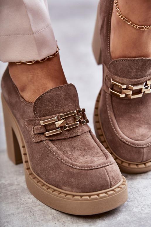 Bottines en daim beiges à talons épais Jaime