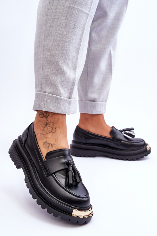 Mocassins à franges de couleur noire Lonisa