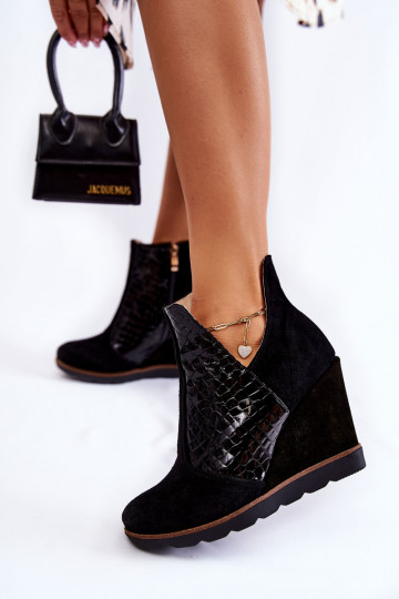 Bottines en Daim avec plateforme de couleur noir Alda 2