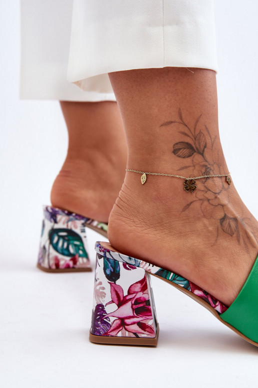 Chaussons en cuir vert Chaussures à talons