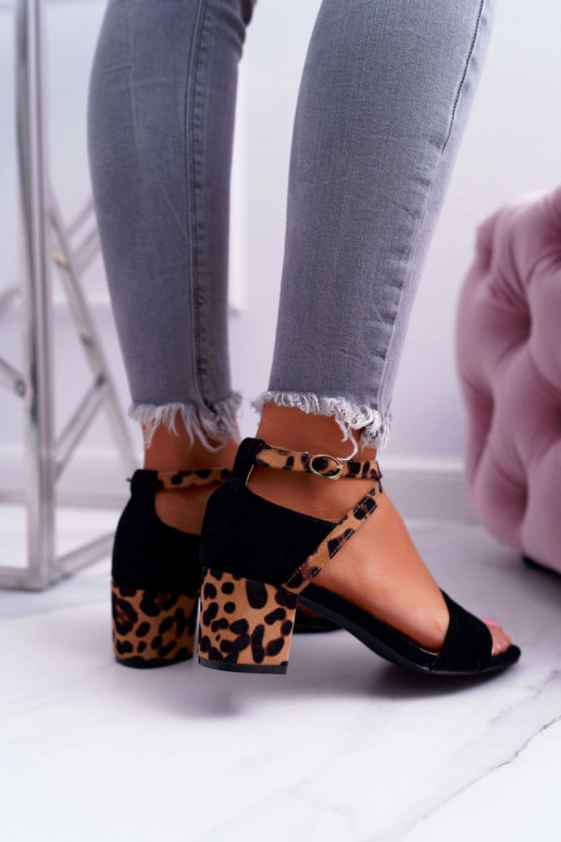 Sandales à talons hauts pour femmes Lu Boo à imprimé léopard de couleur noire Fall In Love