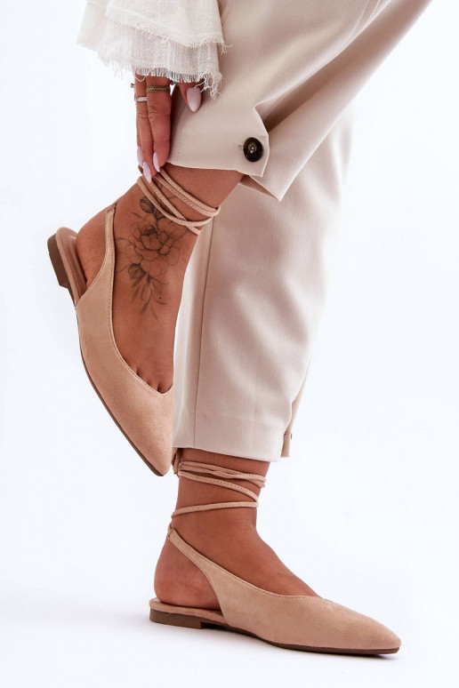 Lilly Ann - Ballerines à lacets en daim - Beige