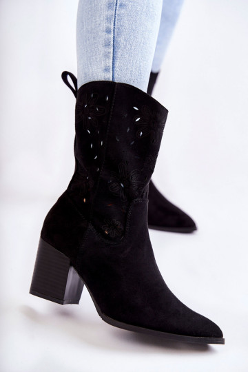 bottes cowboy en daim noir Ariane