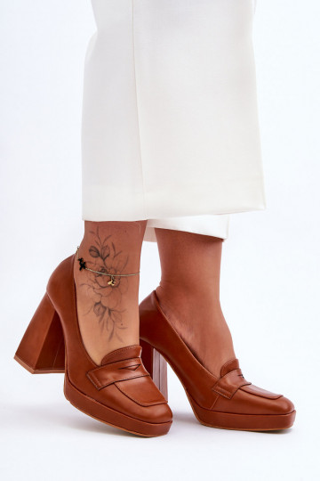 Chaussures stylées à talon large, couleur marron Alisa 2