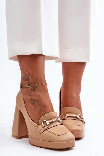 Chaussures stylées à talon large beige Nude Rouse