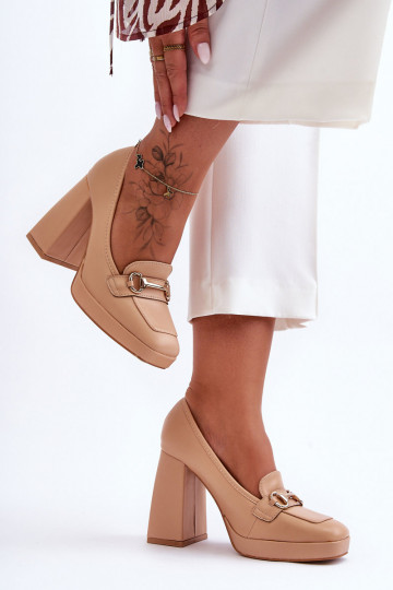 Chaussures stylées à talon large beige Nude Rouse 2