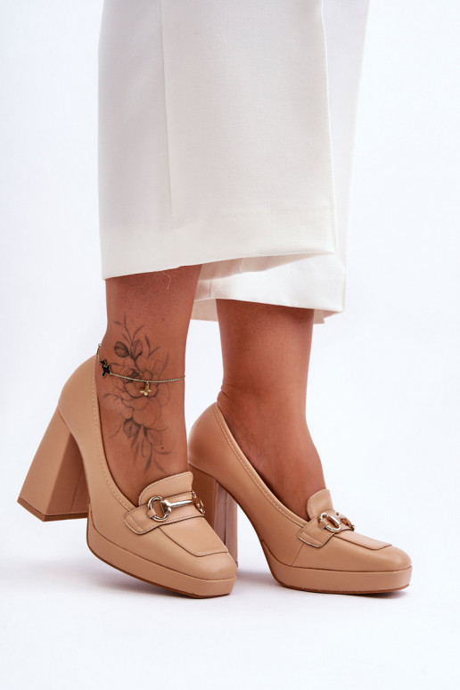 Chaussures stylées à talon large beige Nude Rouse
