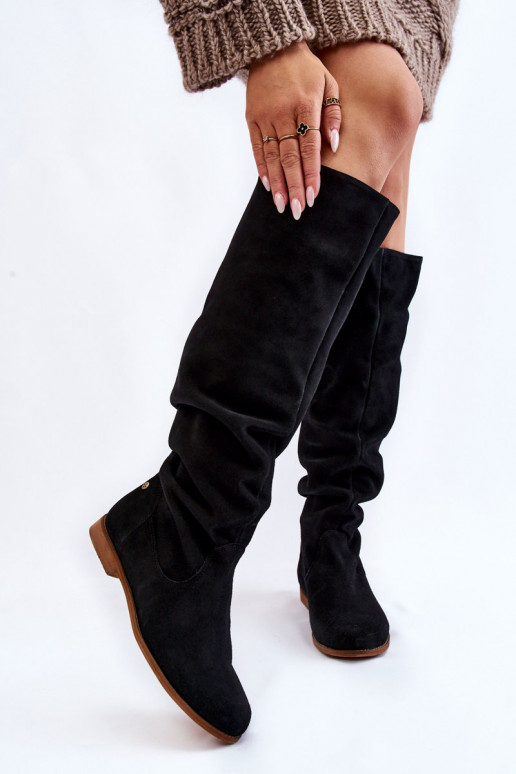 Bottes hauteur genou en daim noir Bottes hauteur genou en daim noir
