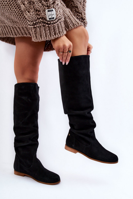 Bottes hauteur genou en daim noir Bottes hauteur genou en daim noir