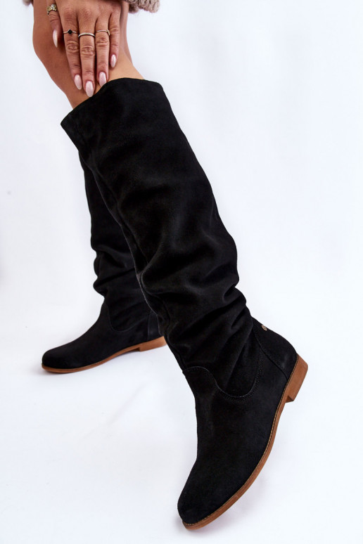 Bottes hauteur genou en daim noir Bottes hauteur genou en daim noir