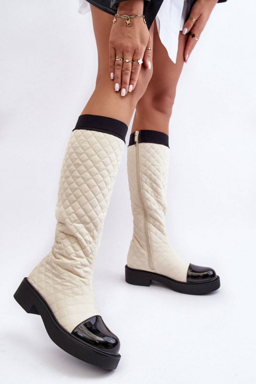 bottes longues matelassées beiges Amalfri à talons larges