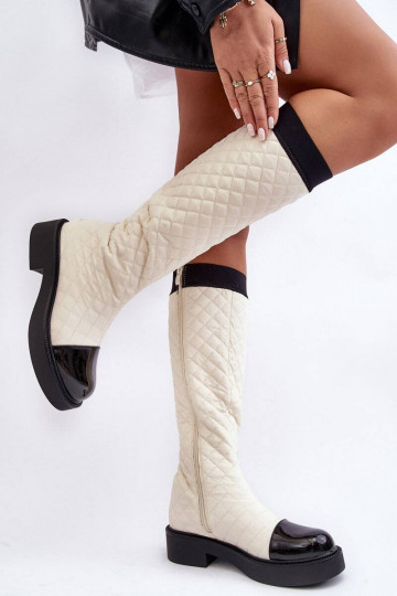 bottes longues matelassées beiges Amalfri à talons larges 2