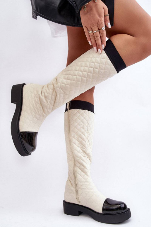 bottes longues matelassées beiges Amalfri à talons larges