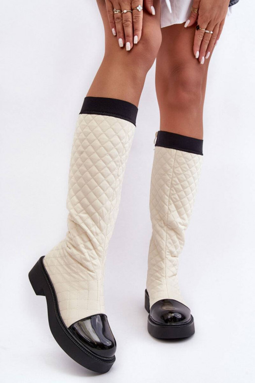 bottes longues matelassées beiges Amalfri à talons larges