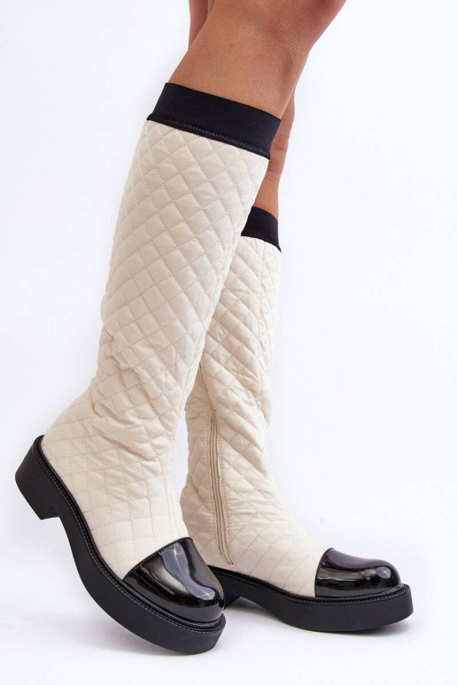 bottes longues matelassées beiges Amalfri à talons larges