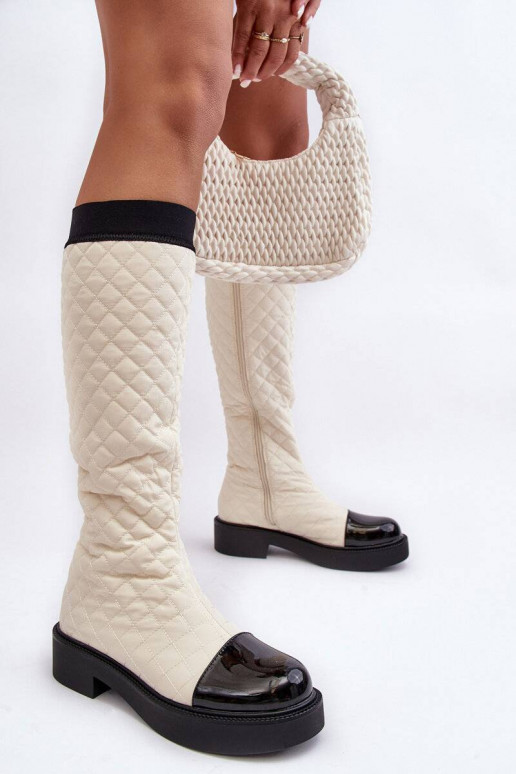 bottes longues matelassées beiges Amalfri à talons larges
