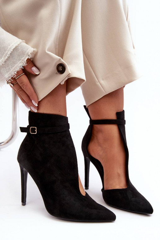 Chaussures en daim à talons fins de couleur noire Amalundi