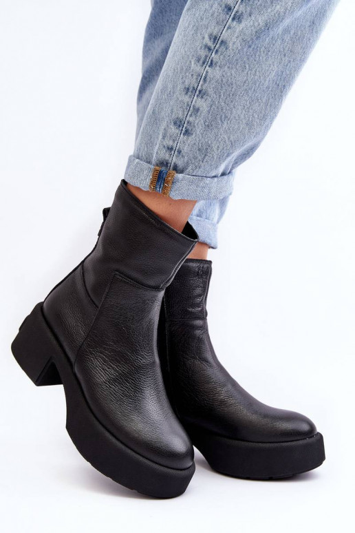 Bottines à talon bas de couleur noire Lemar Volavola