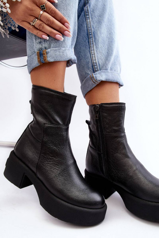 Bottines à talon bas de couleur noire Lemar Volavola