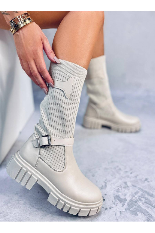 Bottines longues couleur beige RHEA...